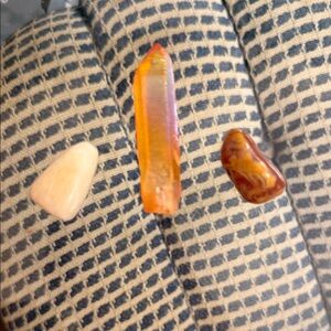 Orange Aura Quartz Point with Pink and Brown Tumbled Stones